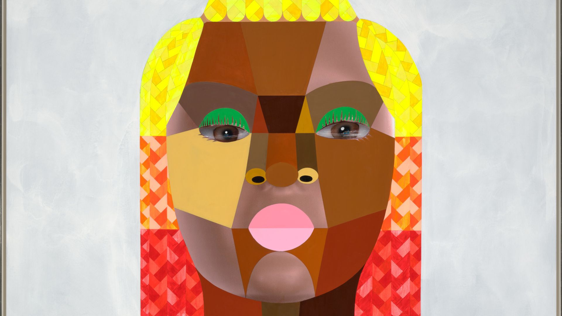 Derrick Adams artwork features a beautiful Black woman with skin tones and hair colors.