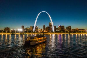 The Riverboats at the Gateway Arch offer evening cruises on the Mississippi River.
