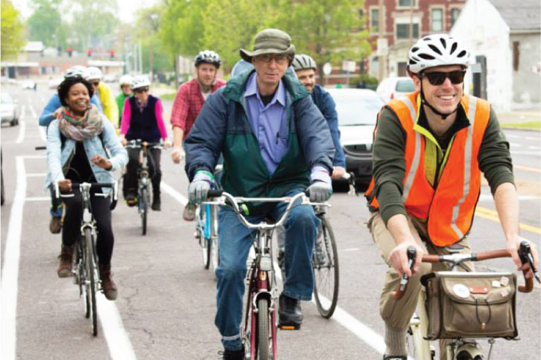 Cyclists enjoy a Trailnet bike ride through the city streets of St. Louis.