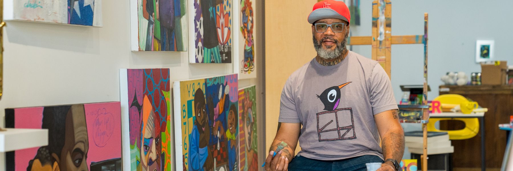 Cbabi Bayoc poses in his art studio, which is part of St. Louis' black culture.