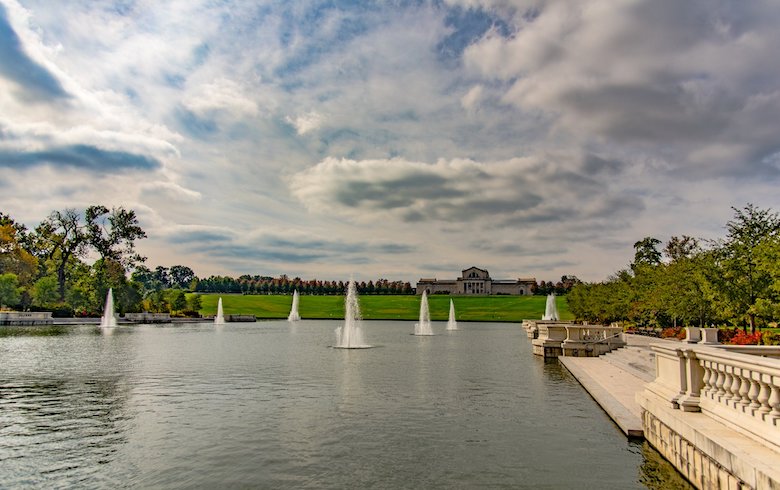 The Grand Basin and Art Hill in Forest Park.