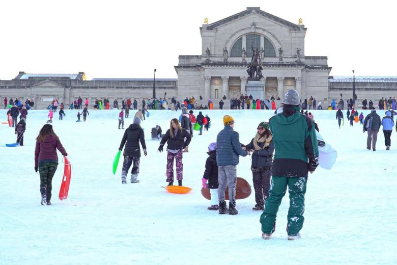 Sledding on Art Hill in Forest Park is one of the funnest outdoor adventures in St. Louis.