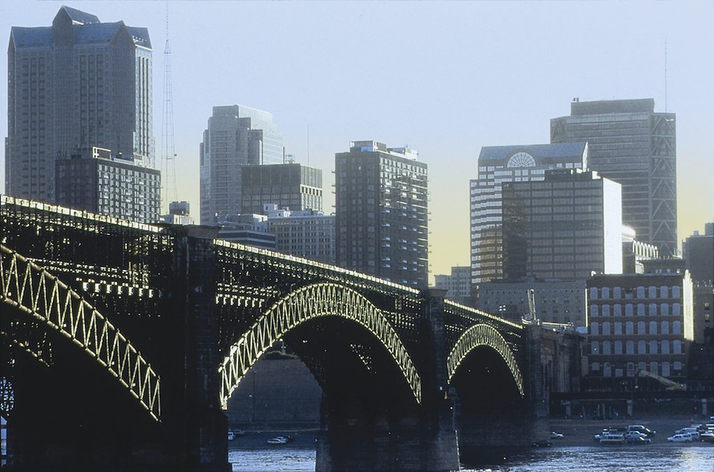 The Eads Bridge was St. Louis’ first span across the Mississippi and the first structural steel bridge in the world.