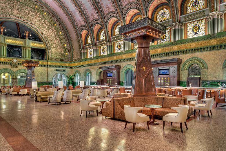 The Grand Hall at St. Louis Union Station features carefully restored architecture of the 19th-century train station.