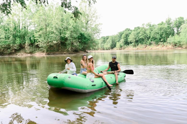 A group of friends enjoys a float trip on Missouri rivers.