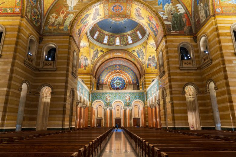 The architecture of Cathedral Basilica of St. Louis dazzles visitors with millions of mosaics.