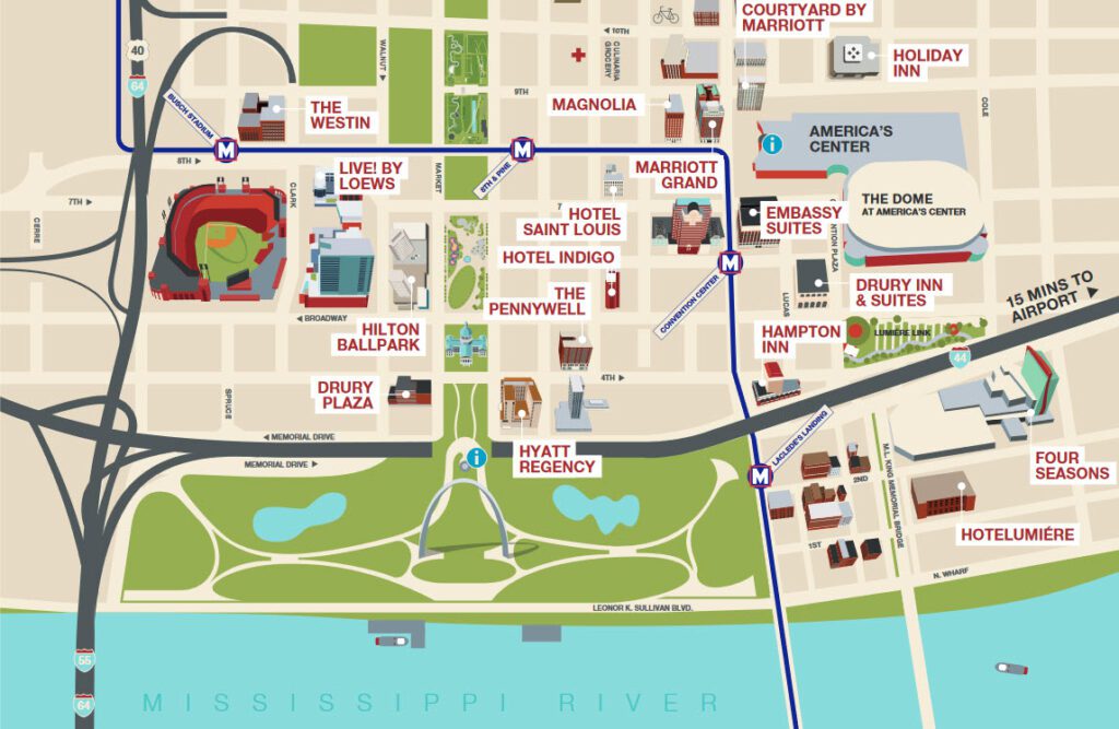 Downtown St. Louis Convention Package Map.