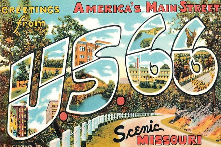 A historic postcard of Route 66.