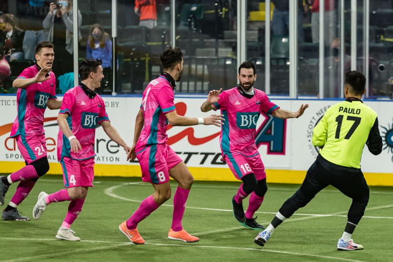 The St. Louis Ambush celebrate a goal at The Family Arena in Saint Charles.