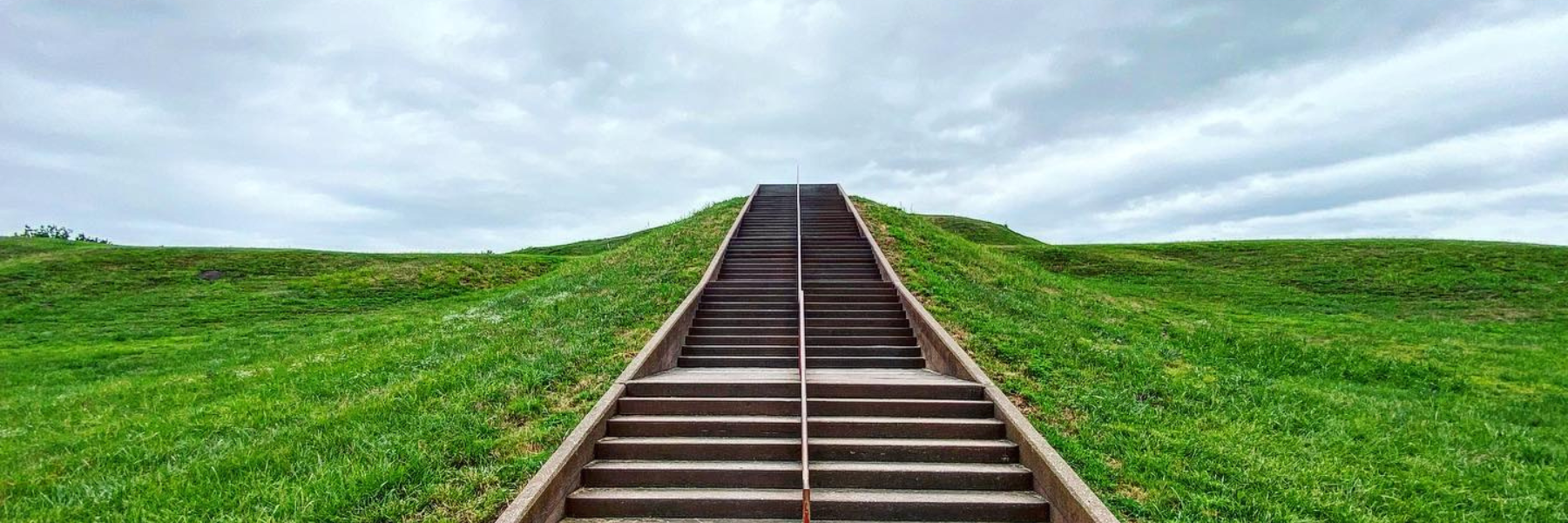 Stairs lead to the top of Cahokia Mounds.