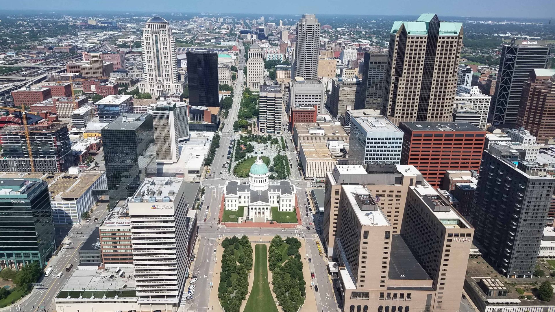 From the top of the Gateway Arch, you can see across downtown St. Louis.