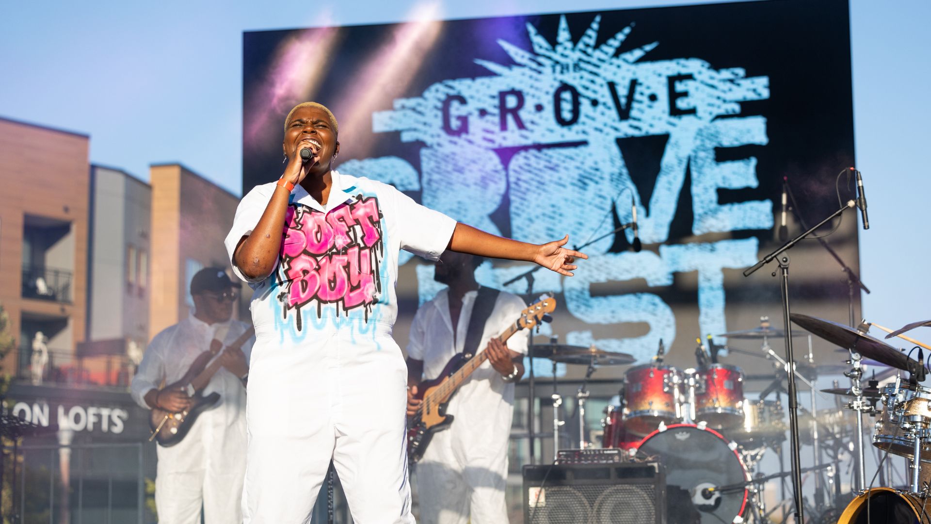 A singer performs at Grovefest in St Louis.