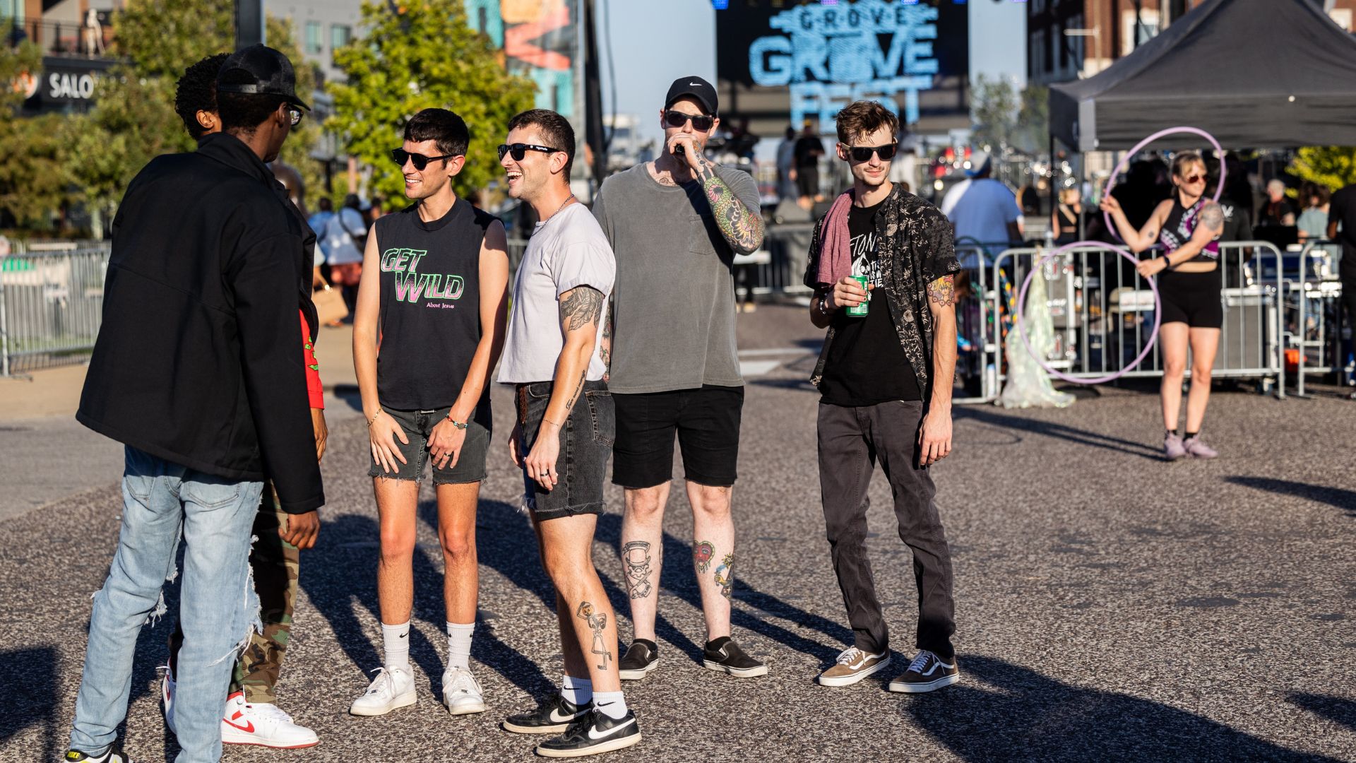 A group of guys from the LGBTQ St Louis community gathers in The Grove.
