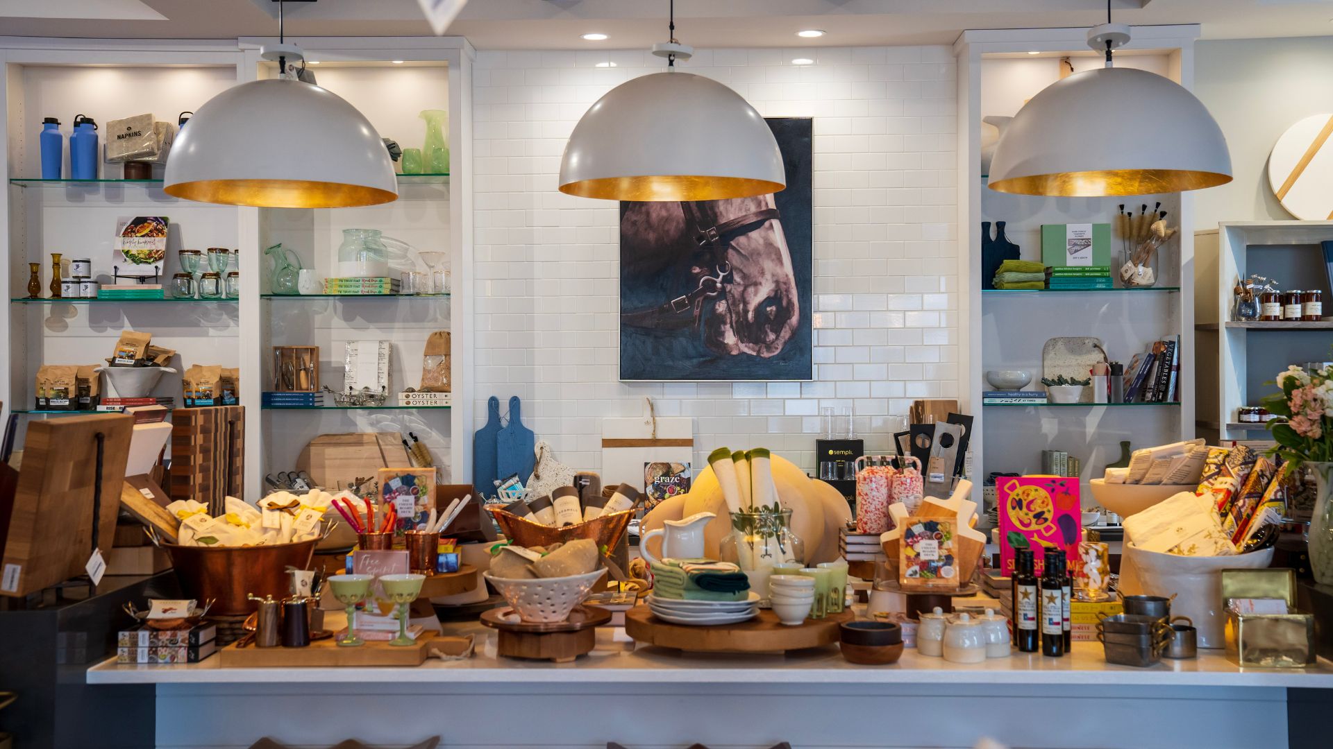 In the kitchen at Hearth & Soul, you can shop for kitchen gadgets, tableware, tea towels and more. 