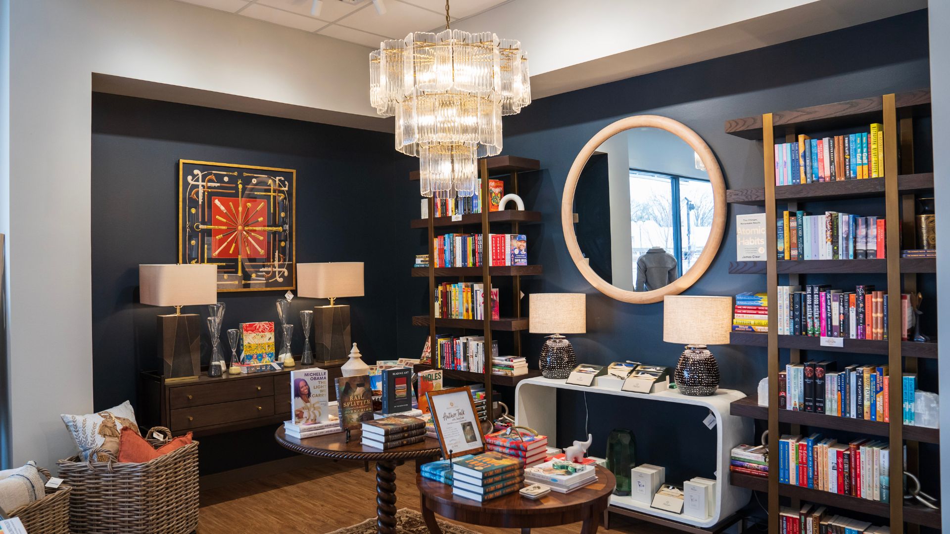 The library at Hearth & Soul features fiction, nonfiction, coffee table books and more.