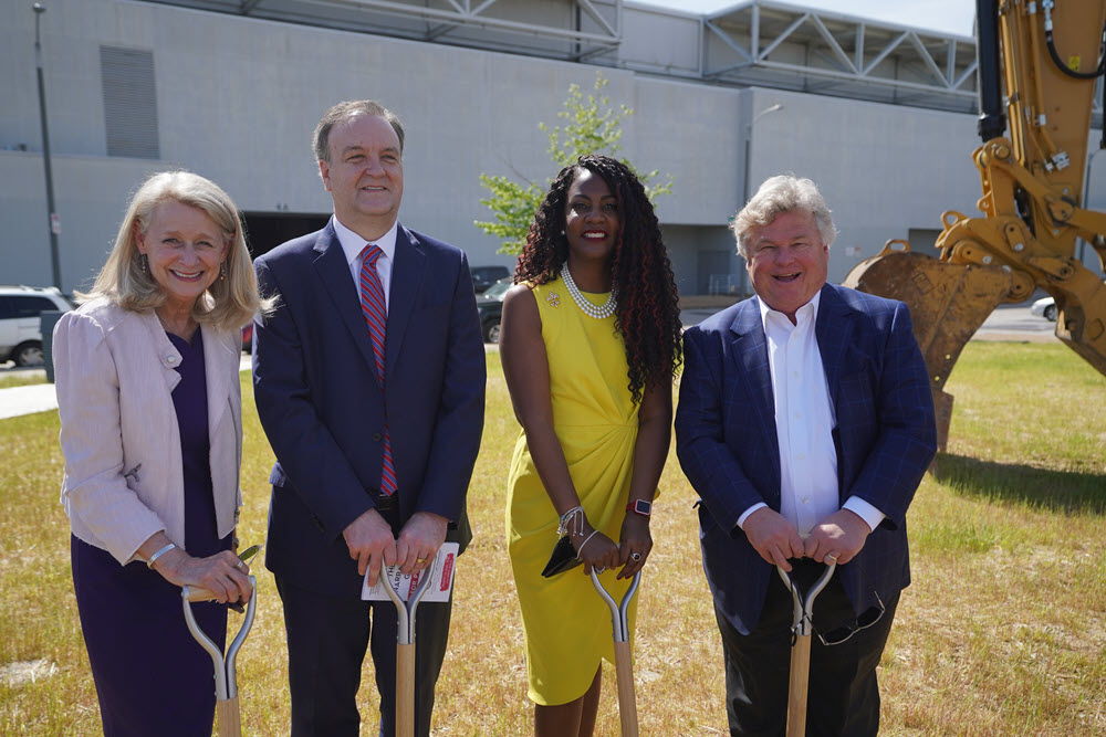 Kitty Ratcliffe, County Executive Sam Page, Mayor Tishaura O. Jones and Explore St. Louis Chairman Andy Leonard at the Ac Next Gen groundbreaking.