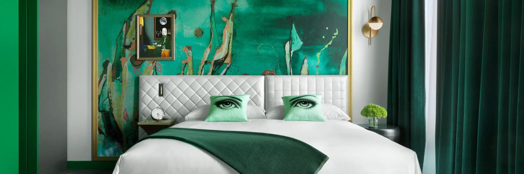 Each room at the Angad Arts Hotel features a different color such as green.