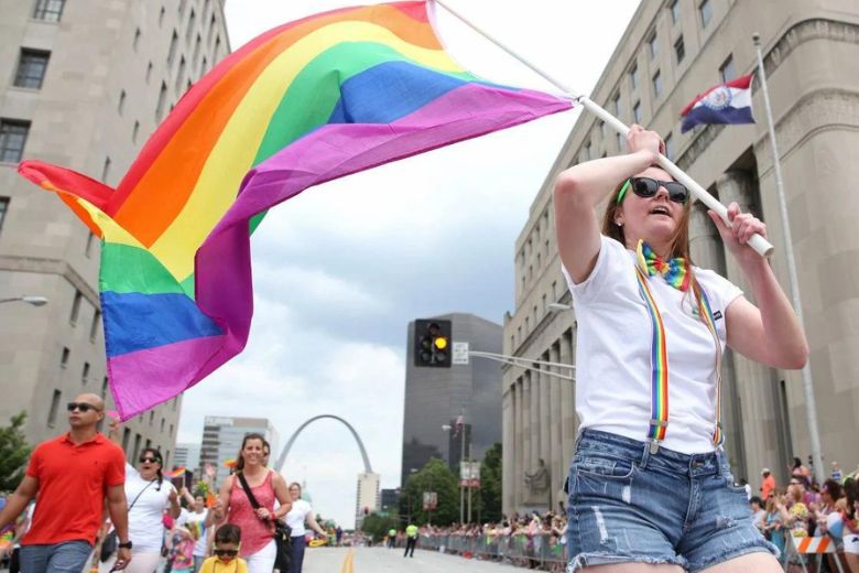 The queer community and its allies gather for the Pridefest parade in downtown St. Louis.