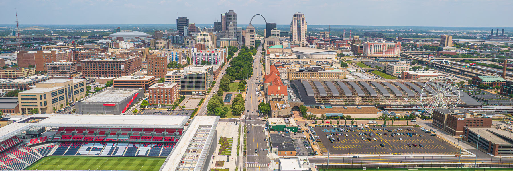 An aerial view of downtown St. Louis.