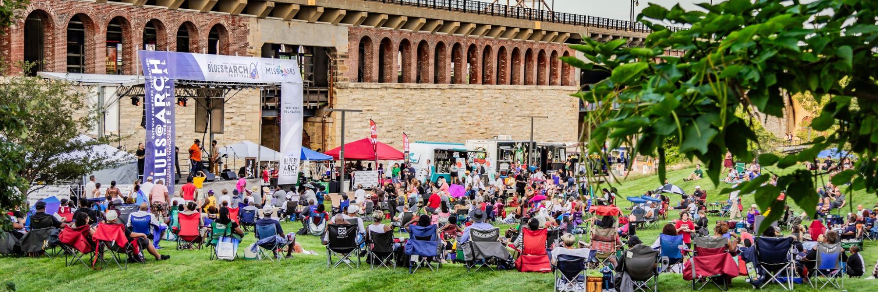 People gather for Blues at the Arch in St. Louis.