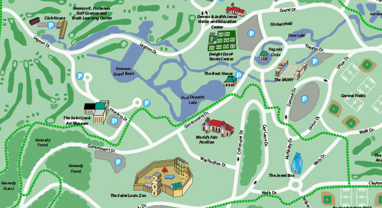 A map of Forest Park in St. Louis.