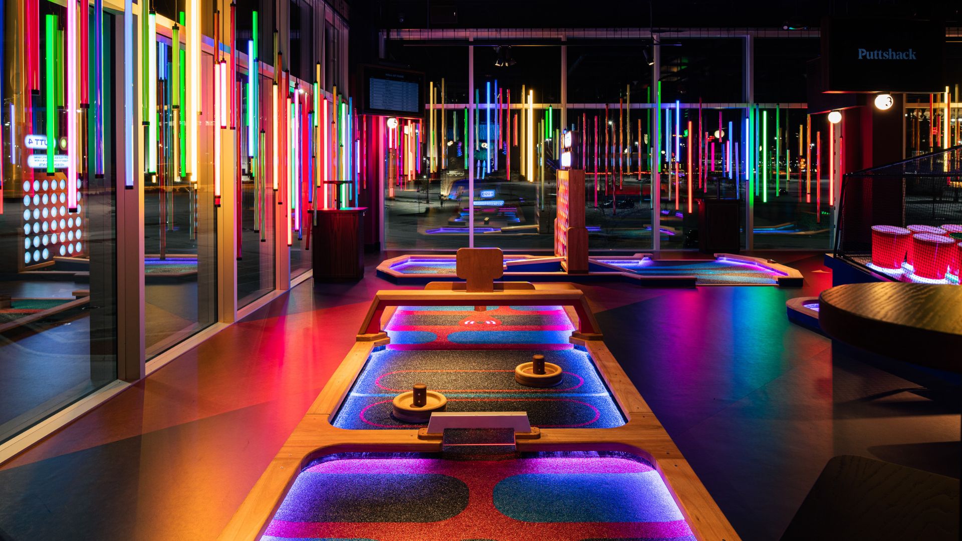 Puttshack St. Louis at City Foundry is a tech-infused mini golf course with colorful courses and good vibes.