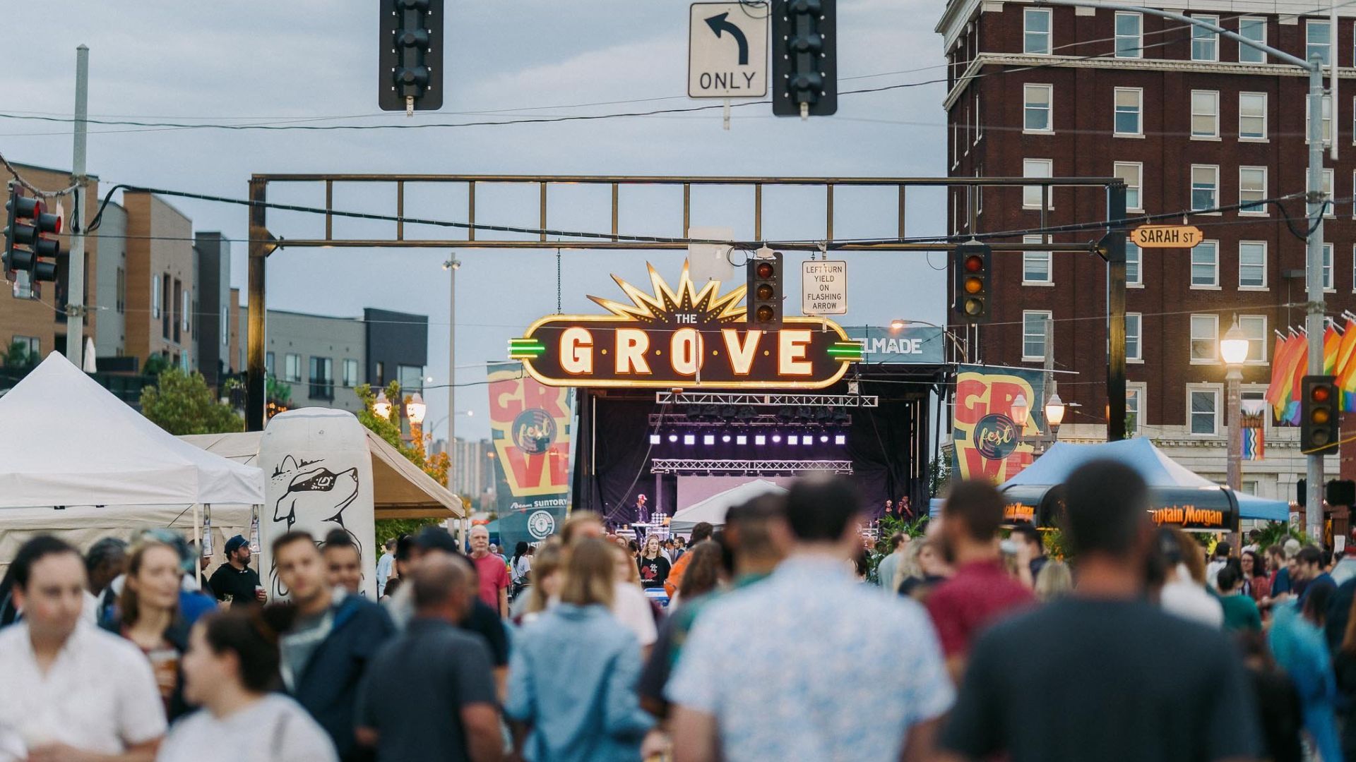 Crowds swarm the streets of The Grove neighborhood in St. Louis for GroveFest.