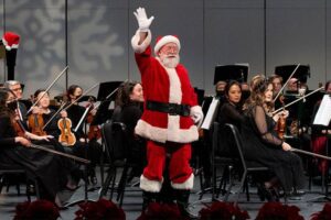 Santa visits the St. Louis Symphony Orchestra performance at Powell Hall.