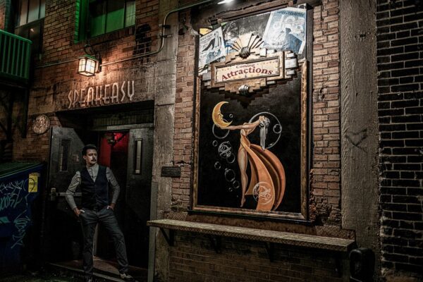 The alley entrance to the Thaxton Speakeasy.