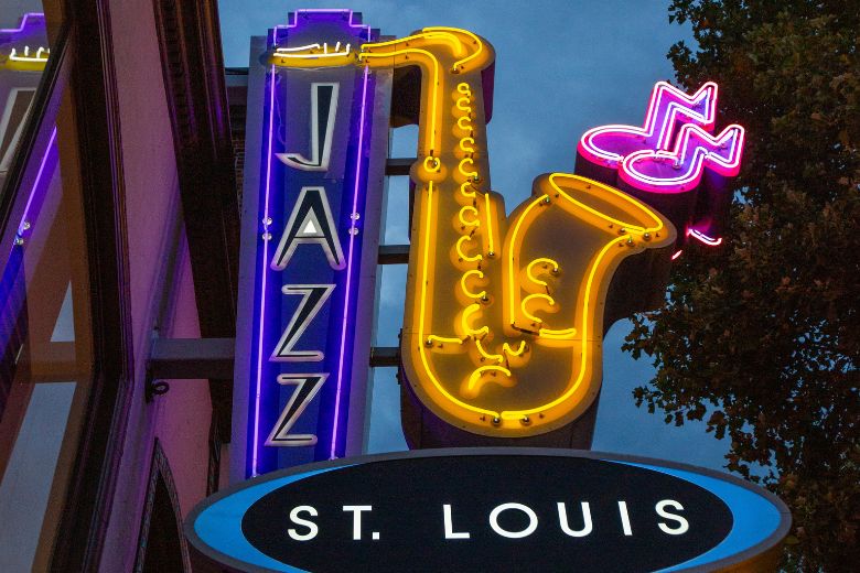 Jazz St. Louis has a cool neon sign outside.