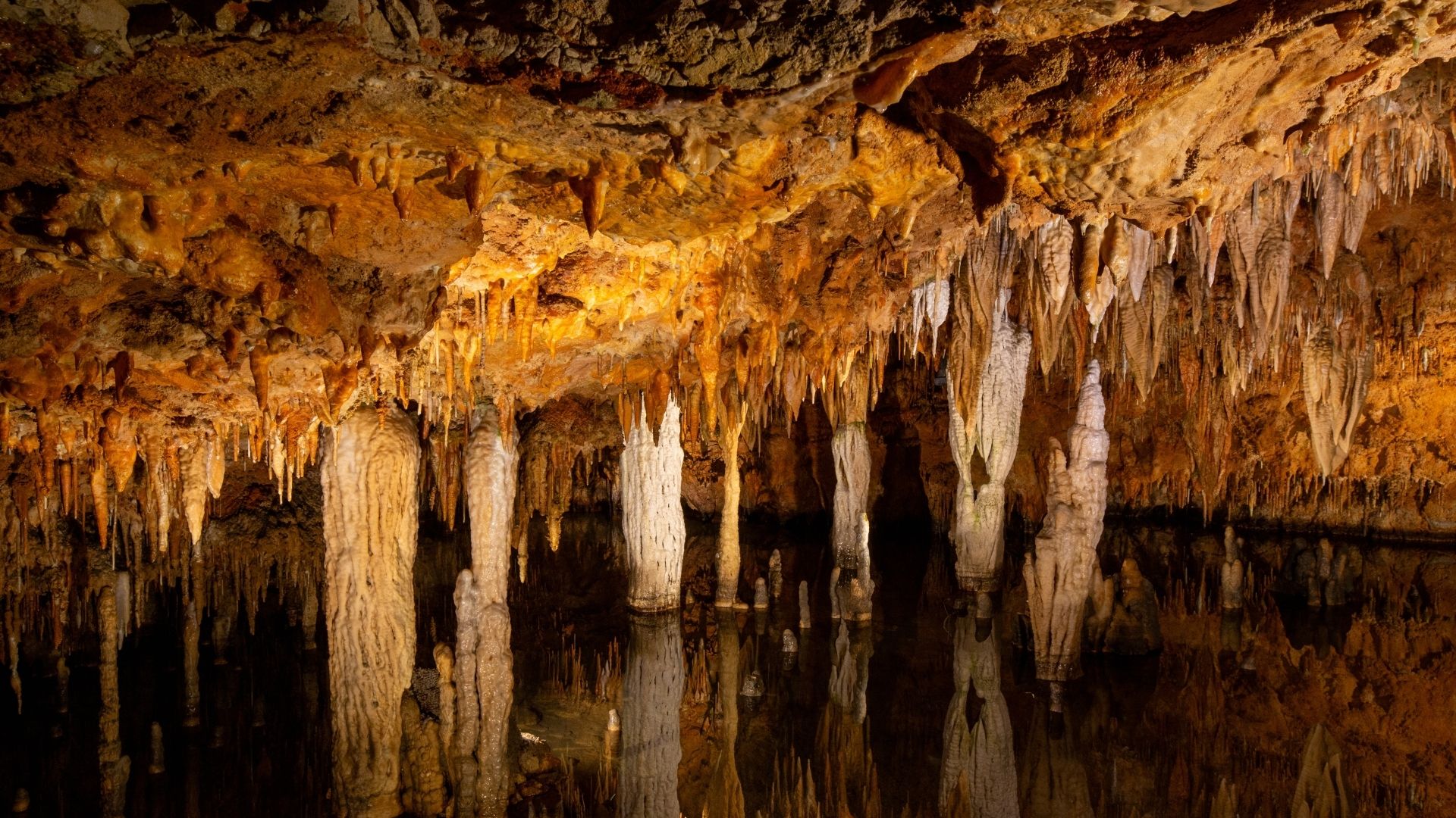 Meramec Caverns features glistening stalactites and magnificent stalagmites.