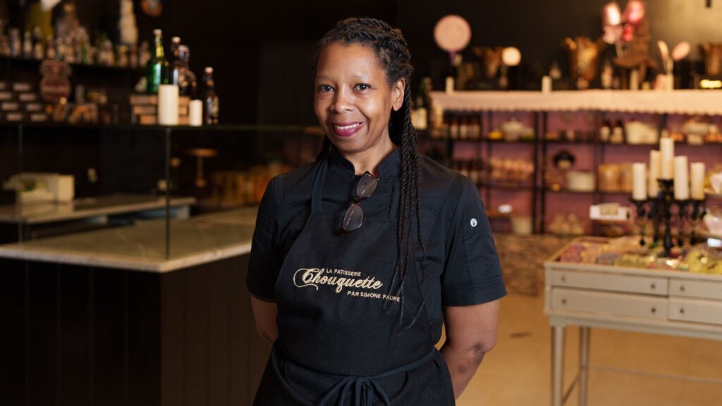 Simone Faure poses at her French-inspired bakery, La Pâtisserie Chouquette.