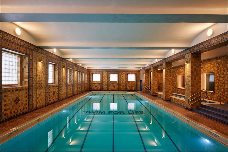 This historic YMCA pool that was refurbished The billiards room at the 21C Museum Hotel St. Louis.