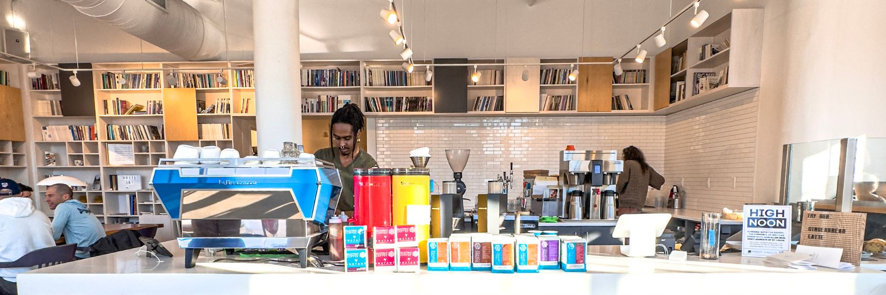 A barista brews specialty coffee at Blueprint Coffee in St. Louis.