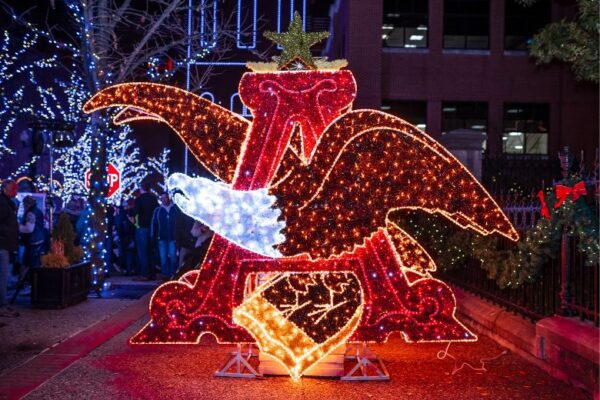 See festive holiday lights at the Anheuser-Busch Brewery in St. Louis.