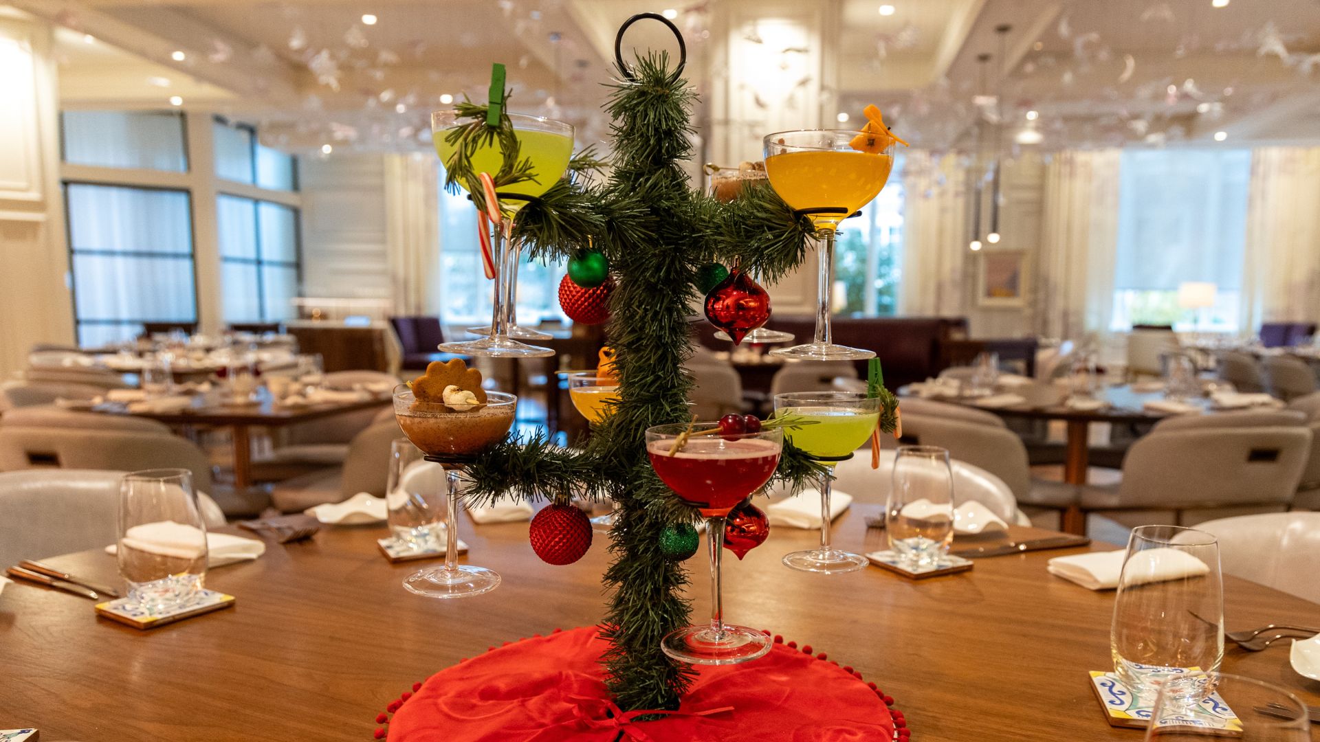 Casa Don Alfonso serves a holiday cocktail tree with four different drinks on it.