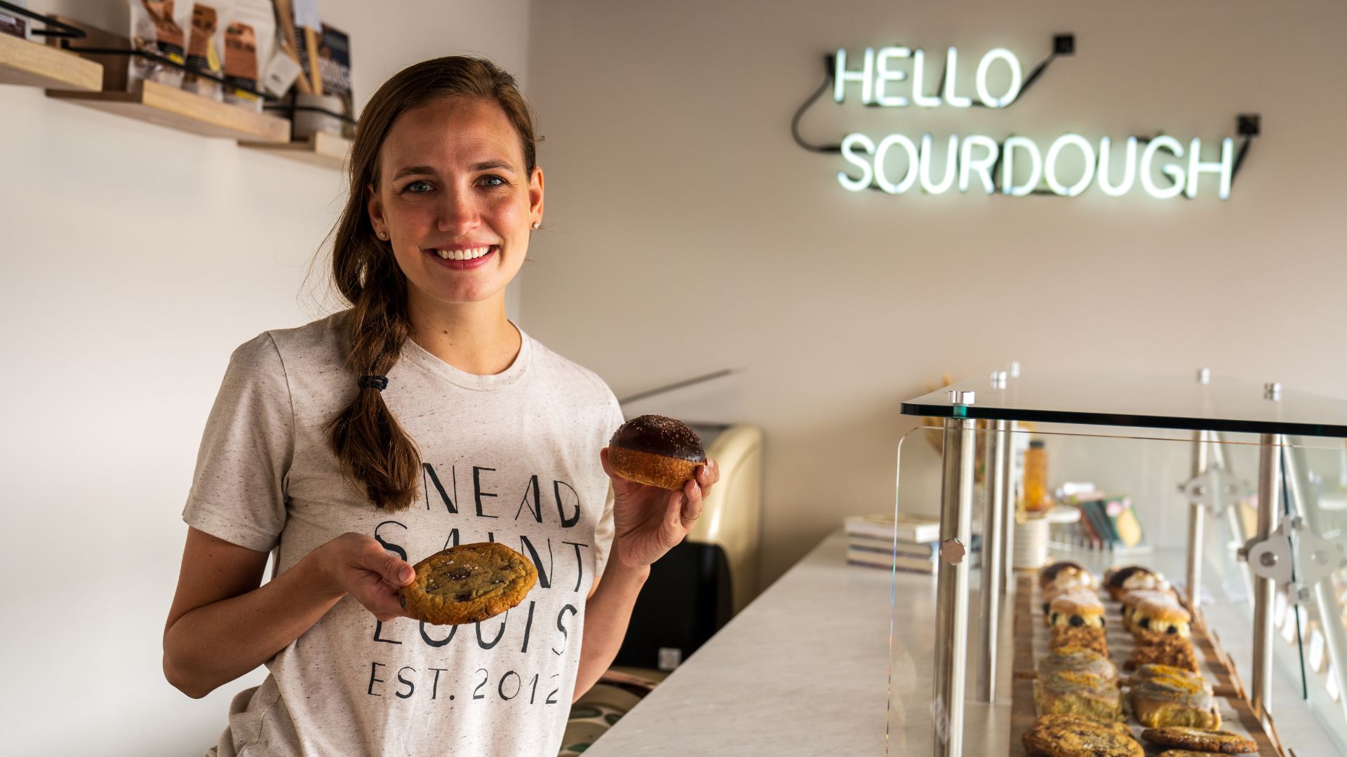 Co-owner Kirsten Brown shows off her sourdough pastries at Knead Bakehouse + Provisions.