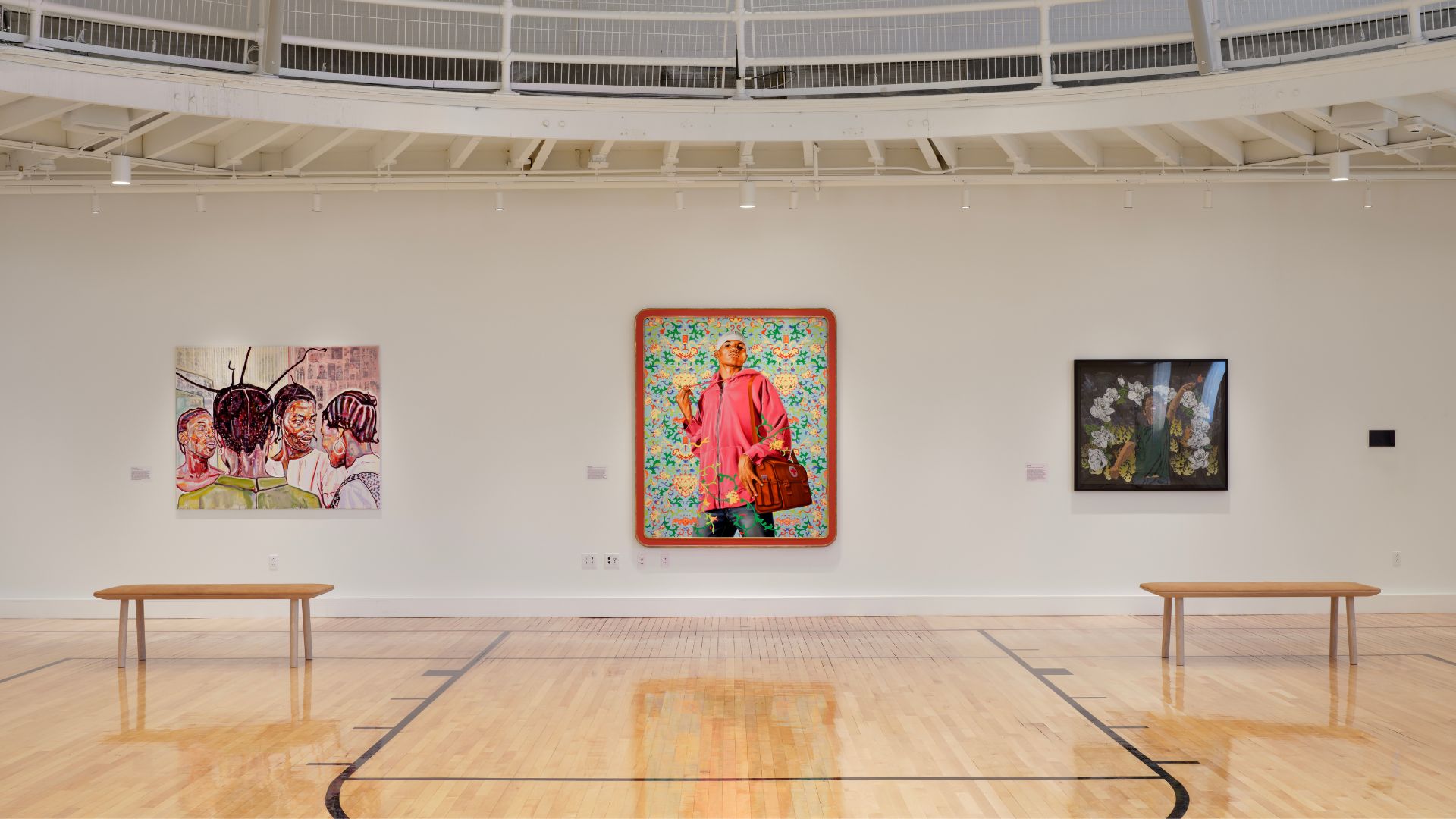 The basketball court and indoor running track of the YMCA has been turned into an art gallery at 21c Museum Hotel St. Louis.