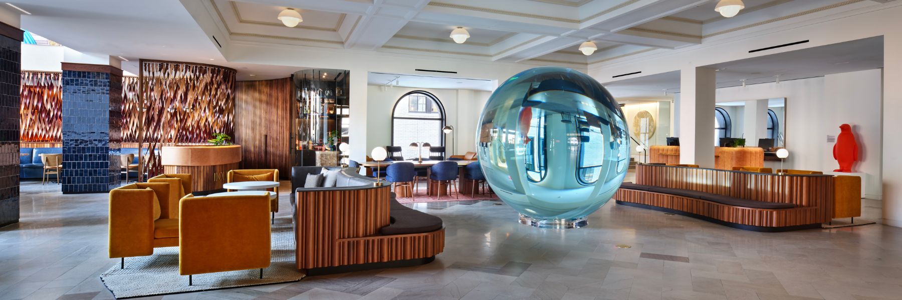 Serkan Ozkaya's clear orb dominates the lobby of 21c Museum Hotel St. Louis.