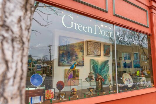 You can see art through the window of Green Door Art Gallery in St. Louis.