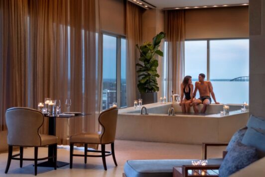 A couple enjoys Valentine's Day in St. Louis at the Four Seasons Spa.