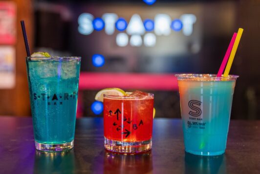Start Bar serves colorful cocktails.