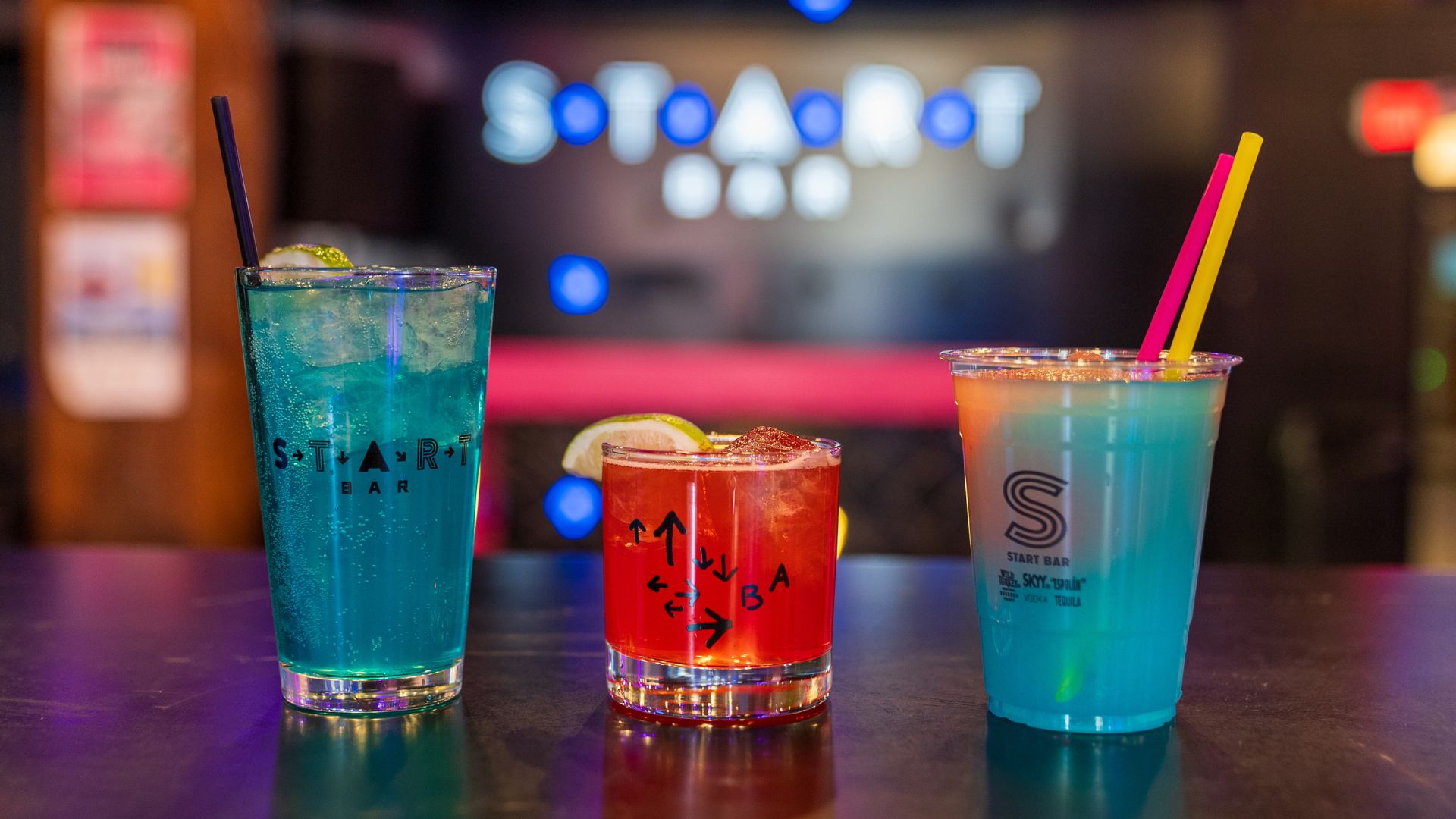 Start Bar serves colorful cocktails.