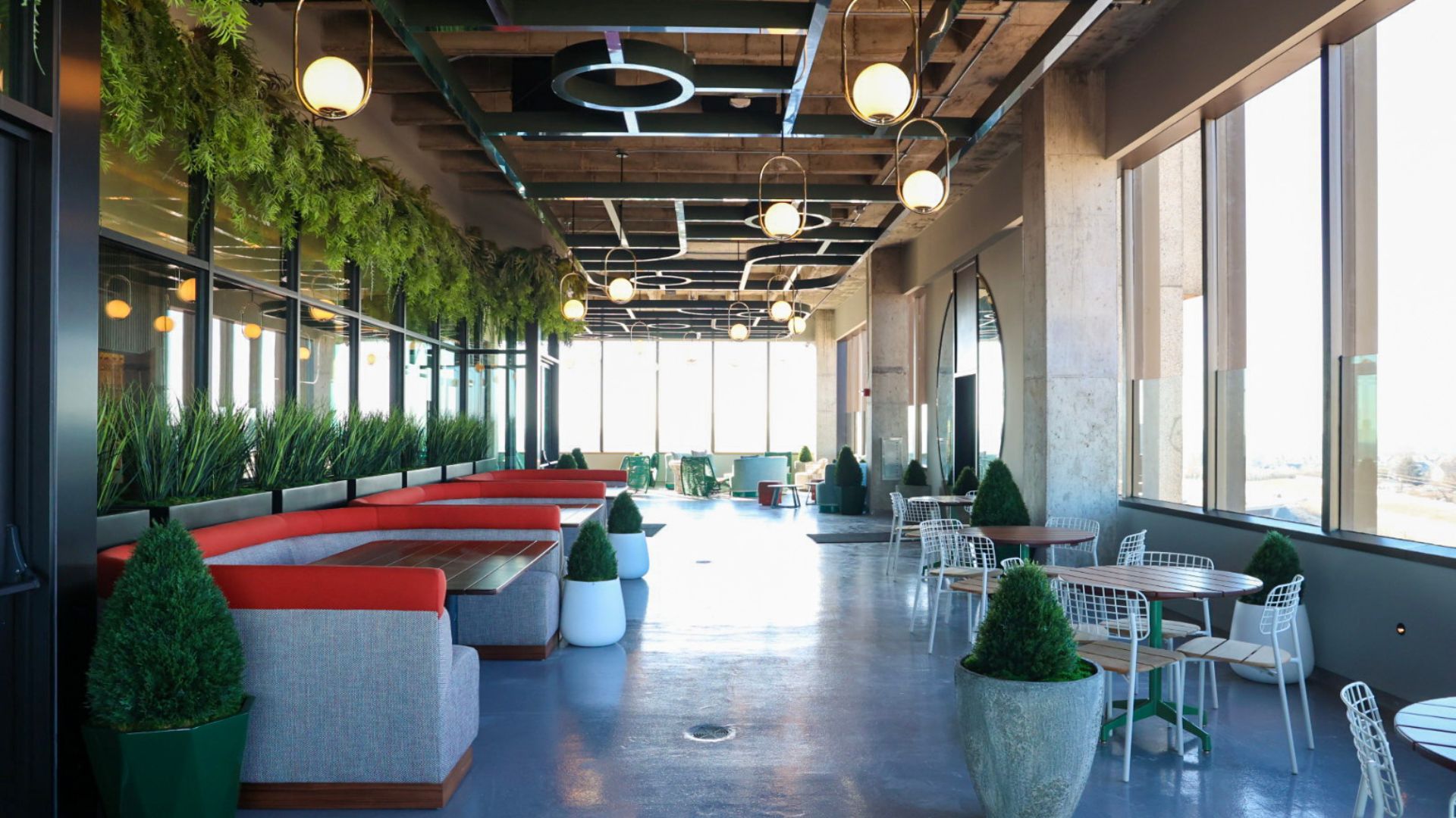 360 Westport has a gorgeous rooftop terrace with windows on all sides, firepits and various seating.