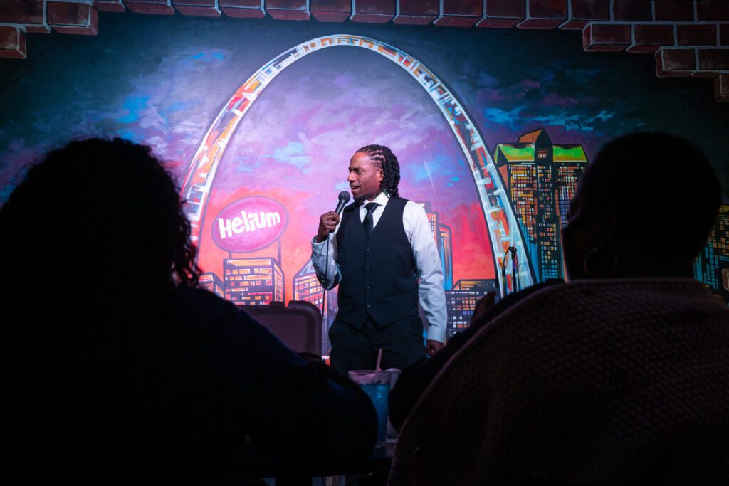 A comedian on stage at Helium Comedy Club St. Louis.