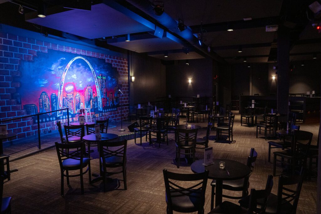 An empty club before the crowd arrives at Helium Comedy Club St. Louis.
