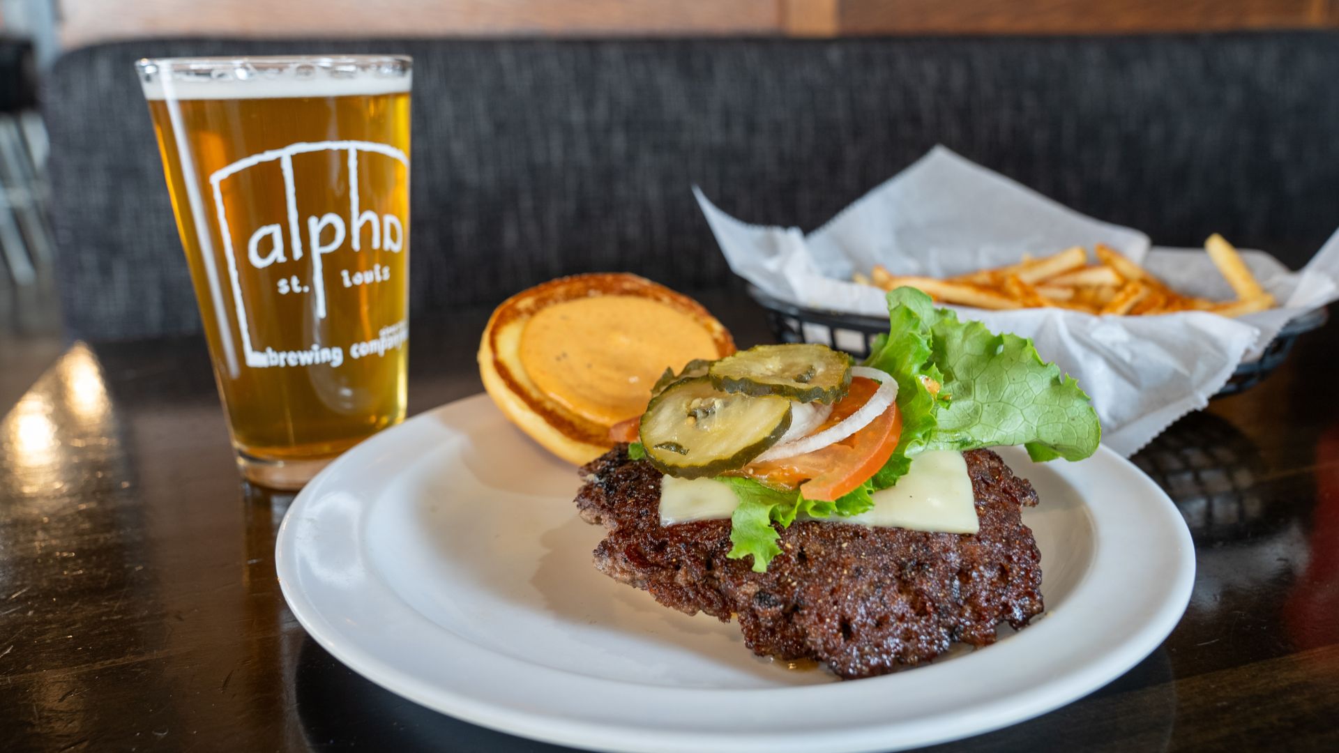 Alpha Brewing Company serves a classic hamburger alongside its sour beers.