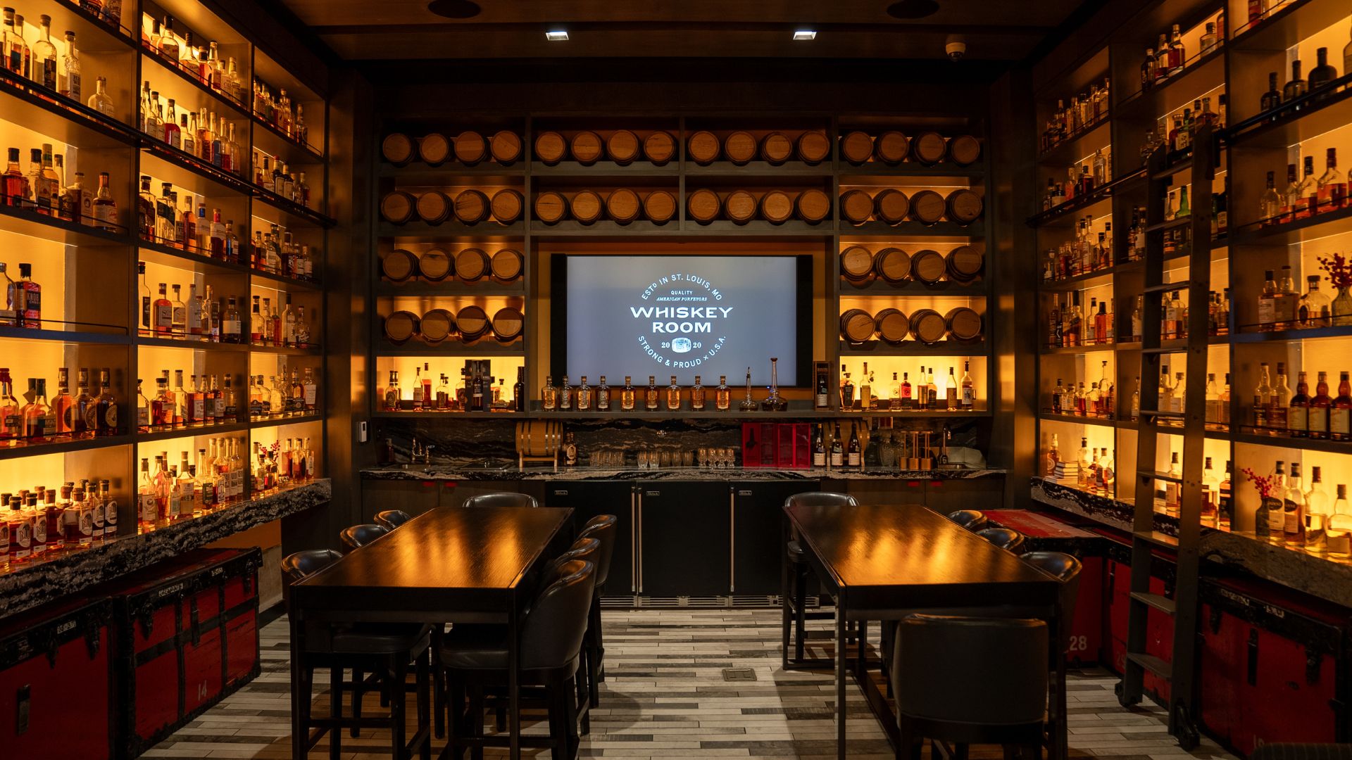 The Whiskey Room boasts 480 curated bottles of whiskey and bourbon.