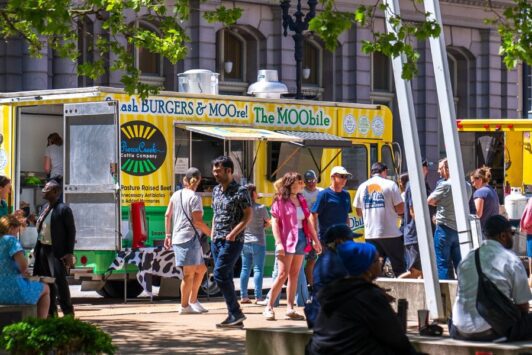The MOObile food truck parks in downtown St. Louis.