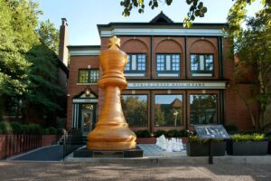 The World Chess Hall of Fame in St. Louis is marked by the world's largest chess piece.